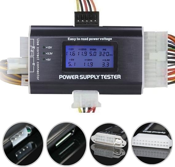 20+4 Pin LCD Computer Power Supply Tester for SATA IDE HDD ATX ITX BYI Connectors-Black