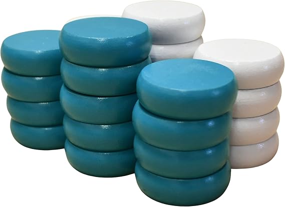 26 White and Light Blue Crokinole Discs - Full Set (Small 1 1/8 Inch Diameter (2.9cm))