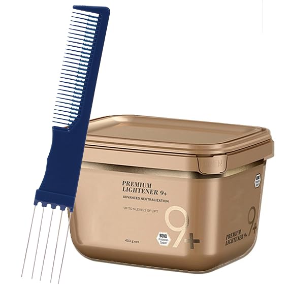 BlondeMe Bleach Powder 9+ Premium Hair Lightener 450 grams and M Hair Designs Tint Brush Comb (Bundle), Off White
