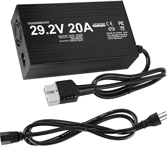 29.2V 20A LiFePO4 Lithium Battery Charger, Fast Charging AC-DC Battery Charger, Designed for 24 Volt LiFePO4 Iron Phosphate Battery, with Anderson Plug, LED Indicator and 4 Protection Functions