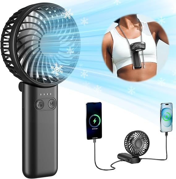 HandFan Upgraded 5200mAh Portable Handheld Fan with Lanyard, 5 Speeds Strong Airflow Hand Fan [27 Working Hours], 180 Foldable Compact Design Personal Fan for Travel/Disney/Concerts/Women(Black)