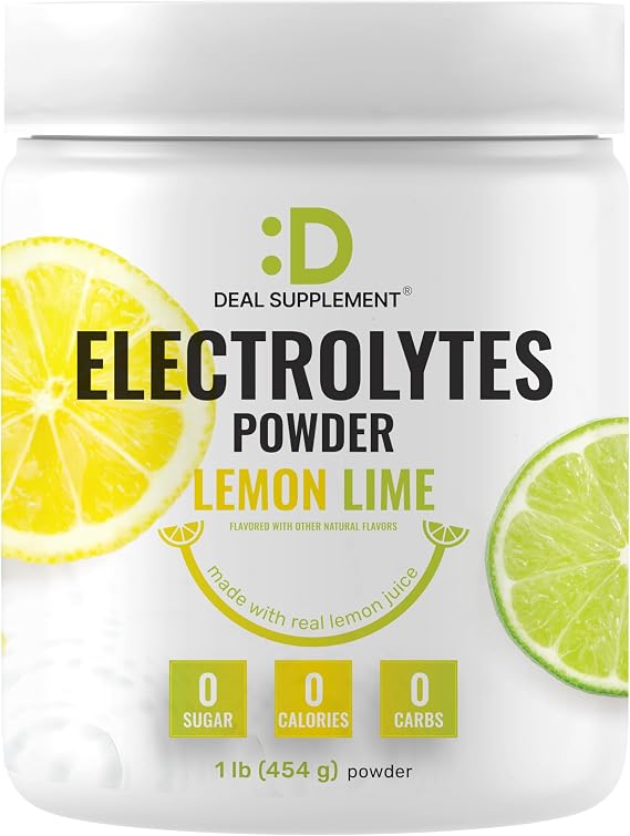 Electrolytes Powder, 1lb (69 Servings) No Sugar, Lemon Lime Hydration Supplement Drink Mix High Potassium 1,000mg Per Serving, Manganese & Magnesium Natural Hydration & Energy Keto Friendly