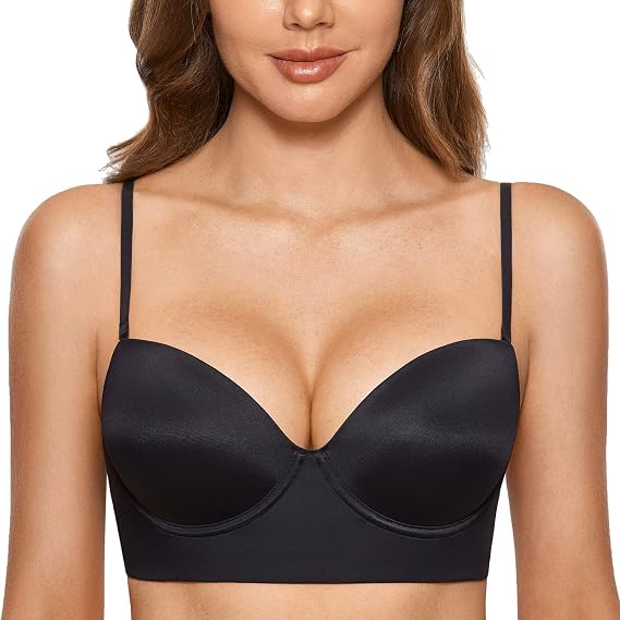 DOBREVA Women's Backless Bra Low Back Halter Lightly Padded T Shirt Bras Underwire Full Coverage