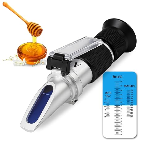 3-in-1 Honey Refractometer with ATC Brix 58-90%, Baume 38-43%, Moisture 12-27% Easy to Calibrate, Reliable, and Accurate Tester for Honey, Maple Syrup, Molasses, and More Ideal for Beekeepers