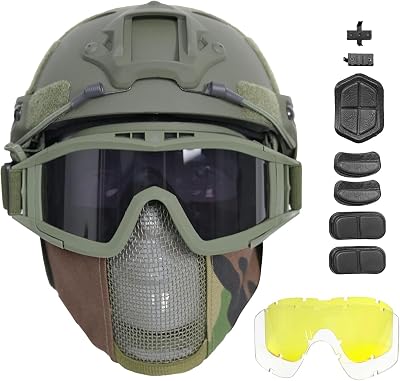 Airsoft Helmet with Full Face Protection, Tactical Airsoft Mask, Compatible with Goggles & Accessories, Ideal for Paintball & Outdoor Games