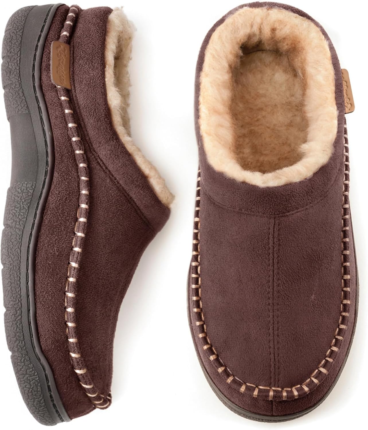 Zigzagger Mens Slip On Moccasin Slippers, IndoorOutdoor Warm Fuzzy Comfy House Shoes, Fluffy Wide Loafer Slippers