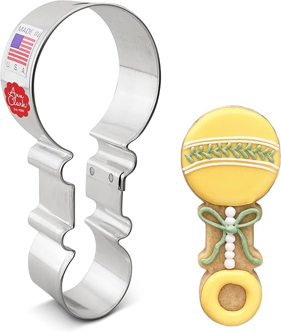 Ann Clark Baby Rattle Cookie Cutter Large 4.5" Made in USA | For Baby Showers and Gender Reveals, Perfect Size and Shape, Americas Largest Cookie Cutter Maker, Food-Safe American Steel