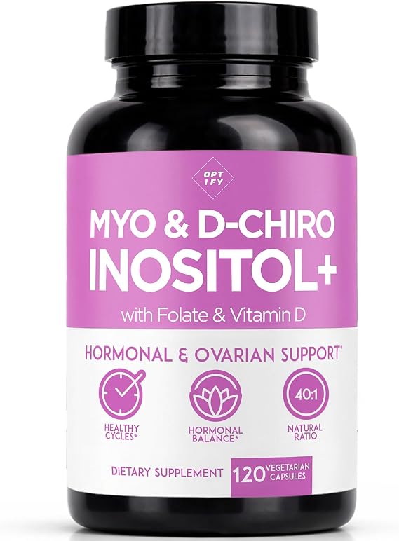 Optify Myo-Inositol & D-Chiro Inositol Supplement for Women | 40:1 Ratio Plus Folate and Vitamin D | Support Healthy Hormonal Balance, Regular Cycles, Ovarian Health (120 Count (Pack of 1))