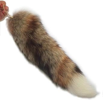 Fosrion 15-16in Authentic Swift Fox Tail Fur Clip On Handbag Accessories Key Chain Ring Hook Tassels Natural Color Grassland Fox Vulpes Velox Cosplay