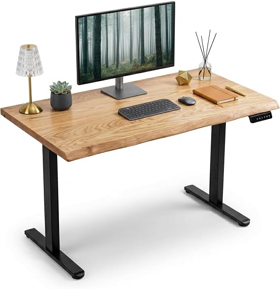 White Oak Standing Desk - 48x27 Live Edge Solid Wood Sit Stand Desk - Stable Electric Adjustable Height Dual Motor Black Frame with Memory Presets - Home Office Essentials by MWS Studio