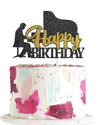 Happy Birthday Cake Topper,Music Sign Birthday Cake Decors,Musical Piano Theme Birthday Party Decoration Supplies,Black Glitter