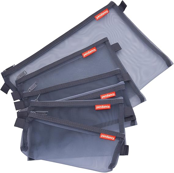 Pendancy Mesh Bags with Zipper, 5 Pack A4/A5/A6, Lightweight Nylon, Gray | Mesh Storage Bags with Zipper for Documents, School Supplies and Travel; Breathable See-Through Nylon with Smooth Zippers