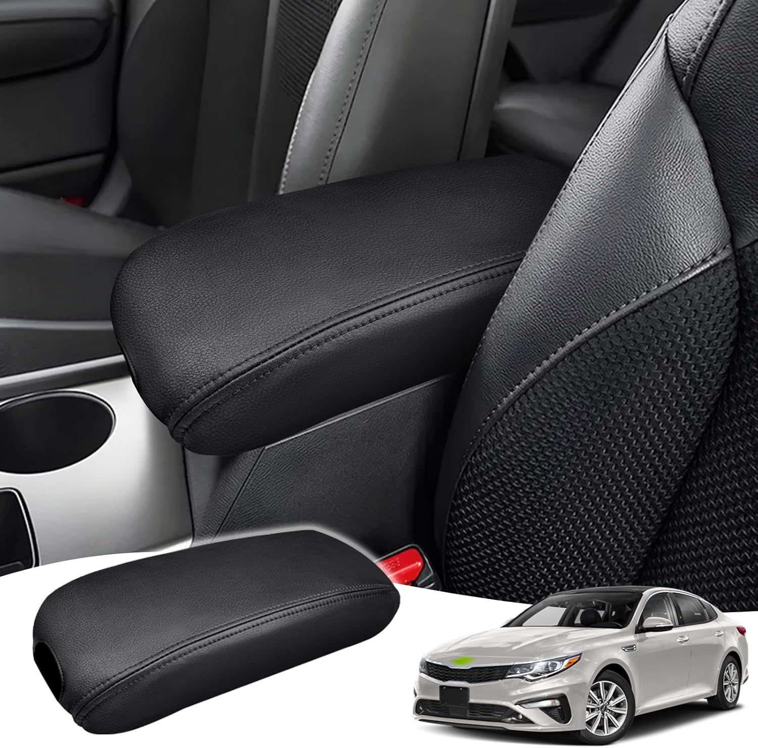 Center Console Cover Fits Kia Optima 2016 2017 2018 2019 2020 Armrest Box Protective Cover Center Console Cushion Middle Leather Console Cover Accessories Black Stitches