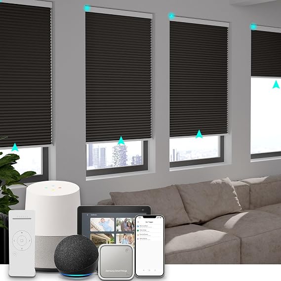 Changshade Cordless Cellular Shades, Motorized Blackout Room Darkening Black Out Honeycomb Blinds for Indoor Windows Bedroom, Pull Down Pleated Accordion Blind Easy Install, Custom Size, Taupe