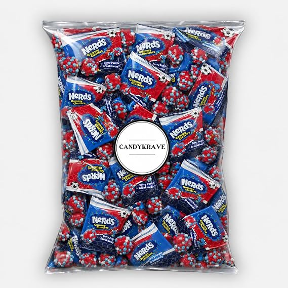 CandyKrave Nerds Gummy Clusters Berry Punch Rush Breakaway, 2 lb Bulk Bag, Individually Wrapped Fun Size Candy Packs, Sweet & Gummy, Tangy & Crunchy Treats, Party Favors, Candy Buffets, Gift Bags & Snack Packs