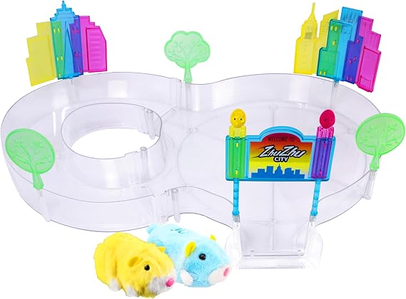 ZhuZhu City Downtown Starter Playset Interactive Electronic Hamster Toy with Pipsqueak & Sophie 40+ Sounds & Actions Expandable Track Set Gift for Kids Ages 4+