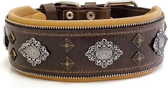 Bestia Aztec Studded Leather Dog Collar for Large Breeds