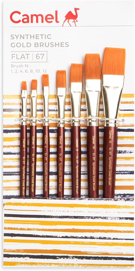 Camel Paint Brush Series 67 - Flat Synthetic Gold, Set of 7