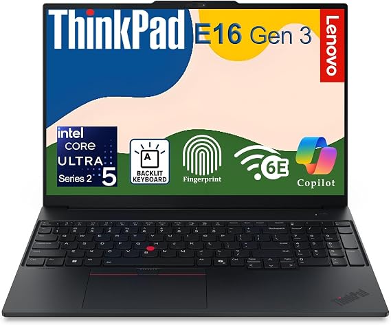 Lenovo ThinkPad E16 Gen 3 Laptop, Ultra 5 225H, 16GB DDR5 RAM, 512GB SSD