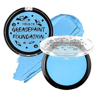 Light Blue Cream Face Body Painting Foundation, Professional Full-coverage Oil Based Blue Face Paint Halloween SFX Sally Corpse Bride Cosplay Makeup for Adult Carnival & Stage Performance