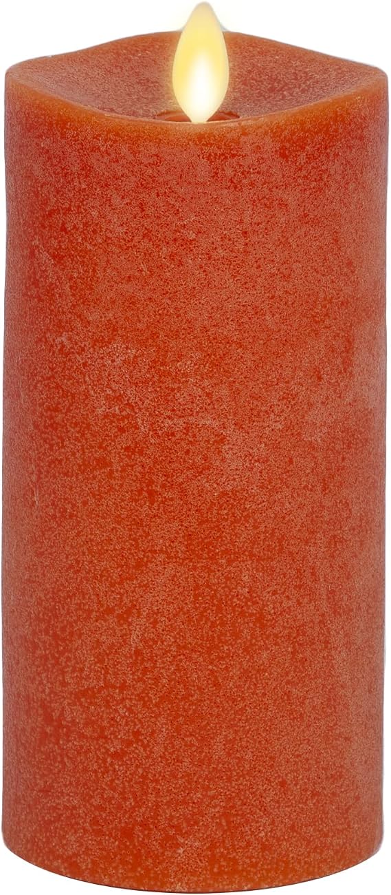 Luminara - Flameless LED Battery Operated Flickering Pillar Candles - Burnt Orange- Pack of 1-3x6.5 - Realistic Moving Flame Real Wax Indoor/Outdoor
