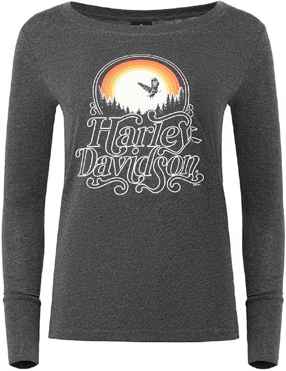 Harley-Davidson Women's Sunset Eagle Long Sleeve Scoop Neck Shirt, Black