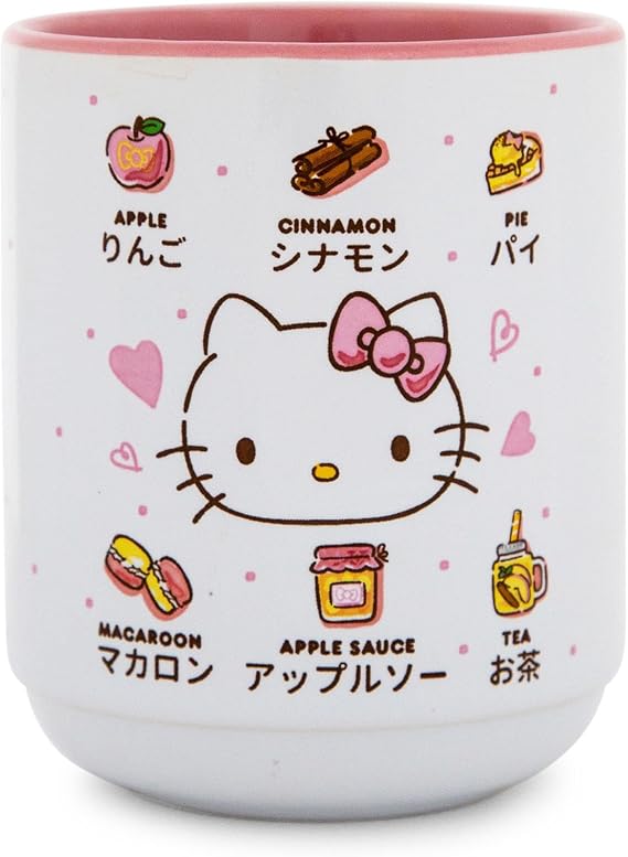 Hello Kitty Sanrio Apple Icons Asian Ceramic Tea Cup | Traditional Japanese-Inspired Mug Without Handle | Holds 9 Ounces