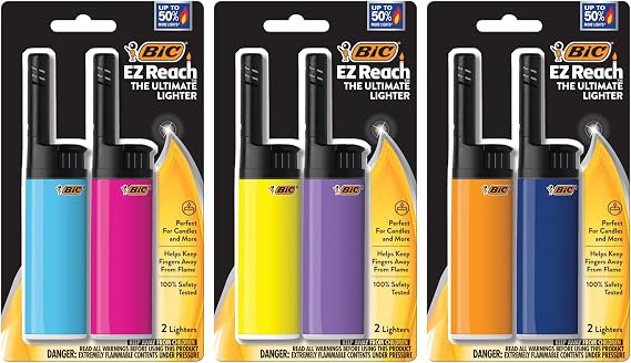 BIC EZ Reach Candle Lighter, The Ultimate Wand Lighter, 6 Count Pack | Includes Wand for Easy Lighting | Child-Resistant Design | Ideal for Grills, Candles, And Birthday Cakes