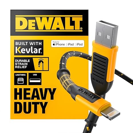 DEWALT Heavy Duty USB to Lightning Cable [Apple Mfi Certified] Durable, 4FT