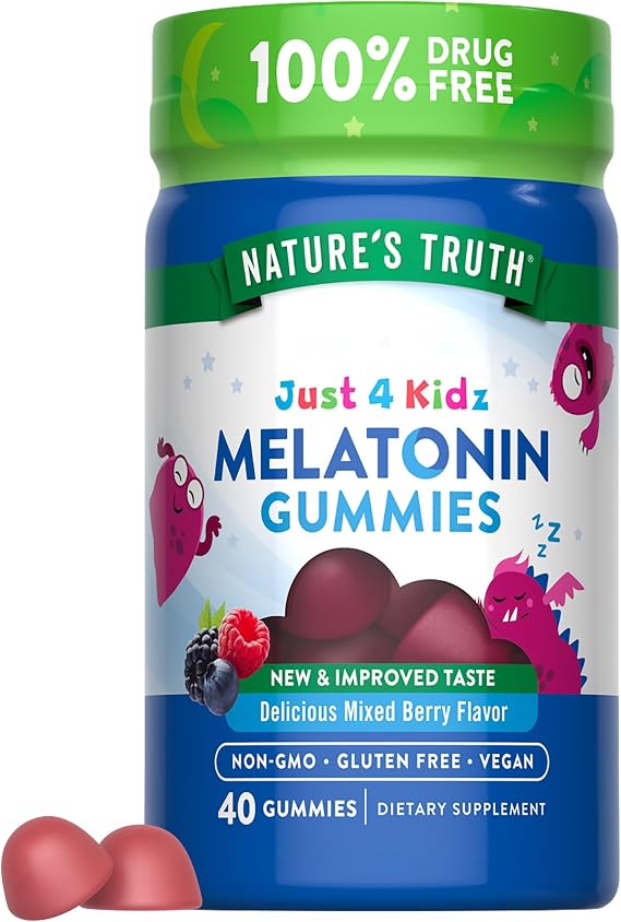 Nature's Truth Kids Melatonin Gummy | 1mg | 40 Count | Vegan, Non-GMO & Gluten Free Gummies | Mixed Berry Flavor
