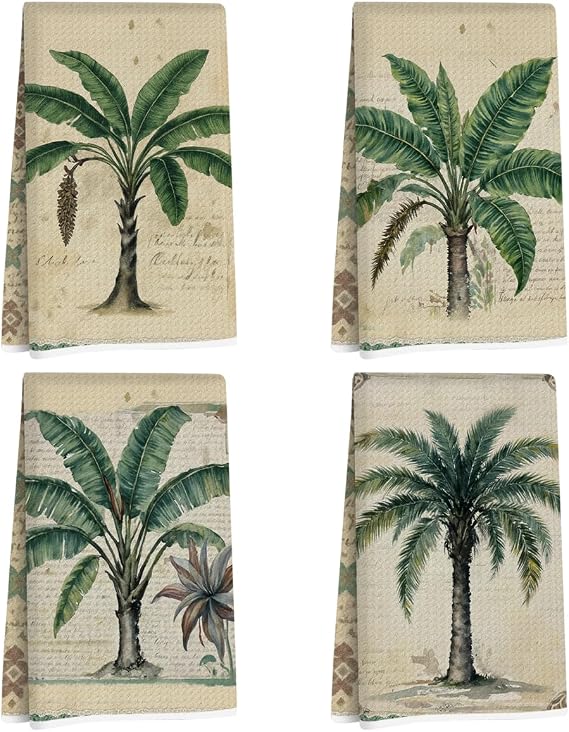 Lovdazzles 4 Pcs Vintage Palm Tree Kitchen Towels Decorative Tea Towel