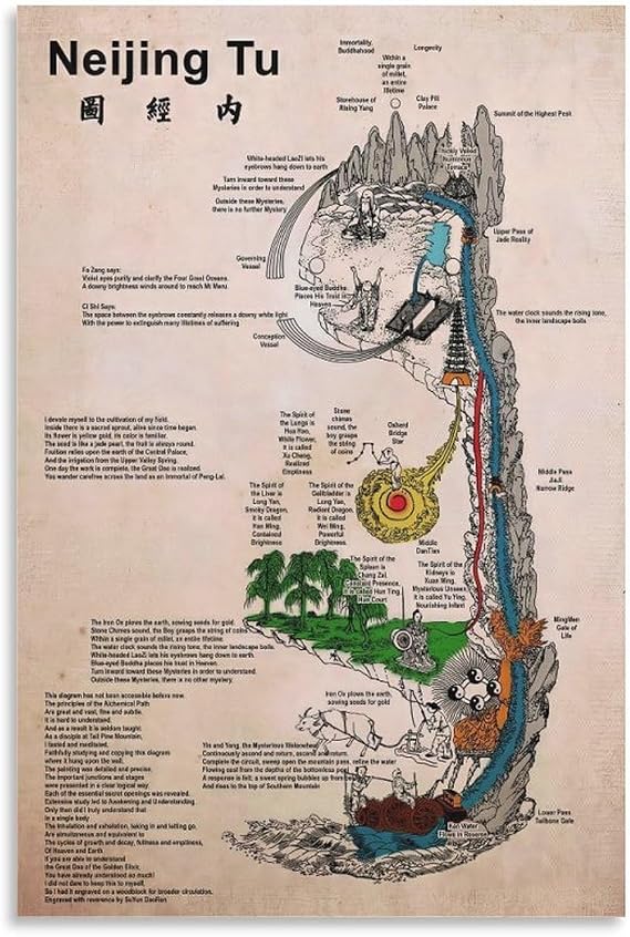 JPOSTHCZ Chinese Medicine Culture Poster Neijing Tu Illustrated Guide Poster Canvas Wall Art Aesthetic Decorative Painting Living Roomstyle 12x18inch(30x45cm)