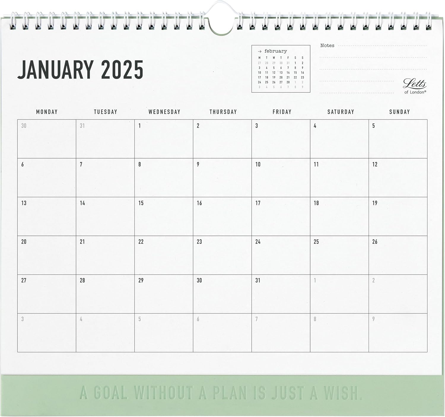 Letts of London Conscious 2025 Monthly Wall Calendar, 12 Months, January to December, Eco-Conscious, 100% Recycled, 11.8 x 10.625, Sage C082347-25