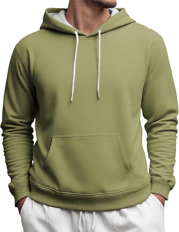 Mens Hoodies Trendy Casual Slim Fit Long Sleeve Hooded Sweatshirts Classic Solid Grass Green Fleece Lined Winter Midweight Comfy Athletic Workout Drawstring Pullover with Pocket 2025 Fall Clothes,3XL
