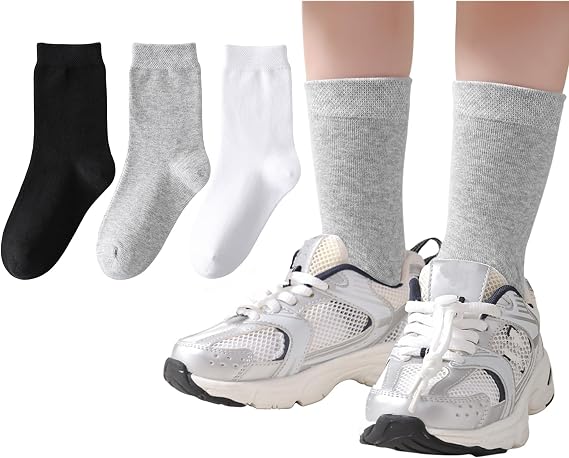 3 Pairs Boys Dress Socks Kids Girls Black Crew Uniform Sock for Toddler