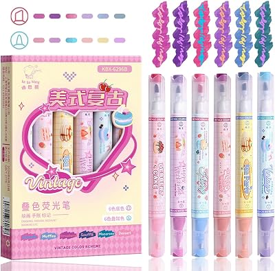 Aesthetic highlighters Cute Dual Tip 6 Sticks of 12 Colors Chisel and Fine Tips No Bleed bible highlighters Pastel acrylic Markers Set For School Office Journaling Art supplies Vintage