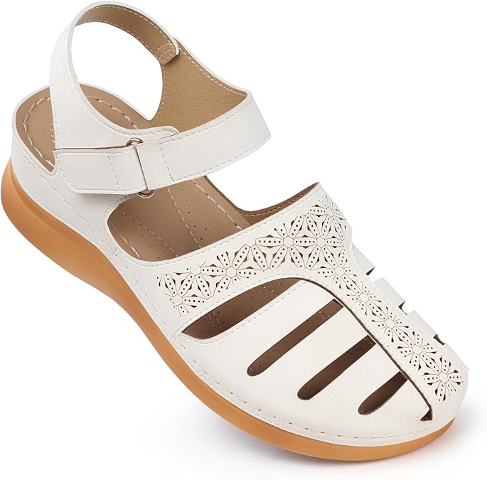 SHIBEVER Wedge Sandals for Women Comfortable Closed Toe Dressy Summer Shoes