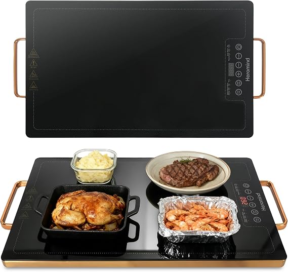 Electric Warming Tray 20" x 12", Glass-Top Full-Surface Food Warmer with Adjustable Temperature & Timer, Warming Trays for Buffets Party, Sabbath, Holiday Parties, Warming Stove