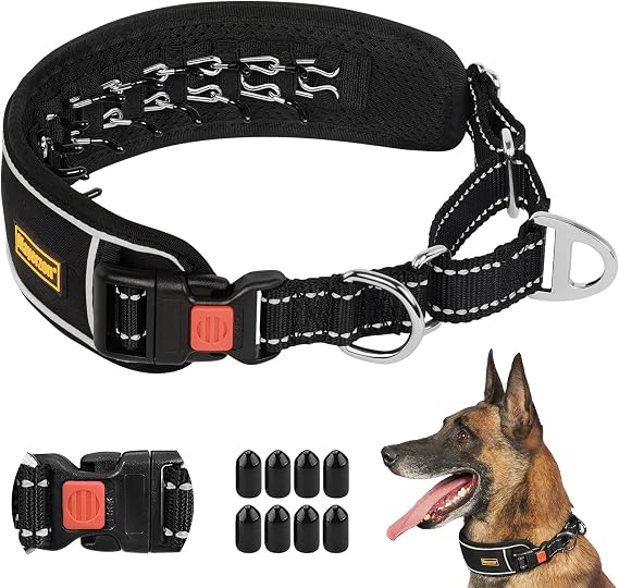 Martingale Dog Collar No Pull for Large Medium Dogs, Adjustable | Neoprene Walking Collar for Pitbull German Shepherd Rottweiler, Reflective Anti Pull Design for Training Hiking(Black, M)