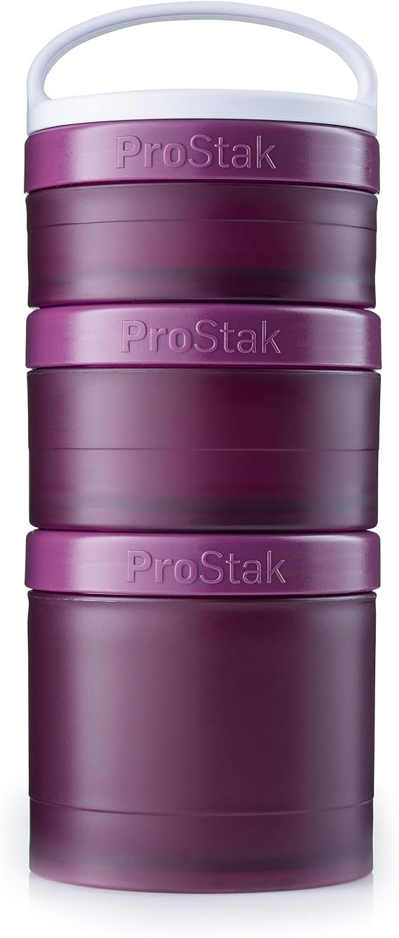 BlenderBottle ProStak Twist n Lock Storage Jars Expansion 3-Pak with Removable Handle, Plum