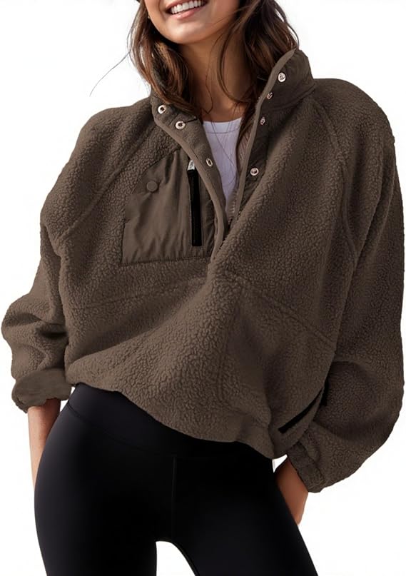AMEBELLE Womens Lightweight Fleece Pullover Jacket Cropped Fall Winter Fuzzy Sherpa Jacket Sweatshirt Coat with Pockets