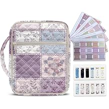 Quilted Bible Cover Case for Women Large Size with Portable Handle, Bible Carrying Bag with Bookmarks and Bible Tabs, Christian Study Supplies Accessories Purple Floral Checkered