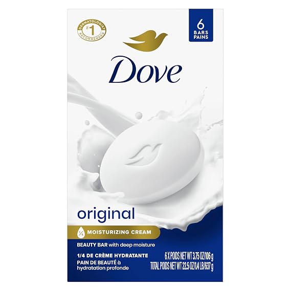 Dove Beauty Bar Soap Original, 6 Bars for Soft, Smooth Skin, with 1/4 Moisturizing Cream 3.75 oz | For Soft, Smooth Skin, with 1/4 Moisturizing Cream