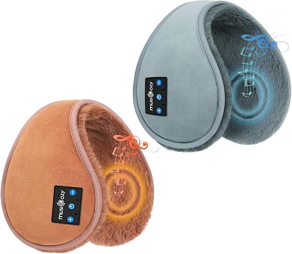 MUSICOZY Bluetooth Ear Muffs for Winter Women Men Kids Girls, Ear Warmers Wireless Earmuffs Headphones, Built-in HD Speakers and Microphone with Carry Bag for Running Cool Tech Gadgets Gifts, 2 Pack