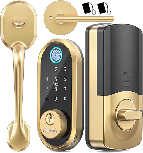 SMONET Smart Lock Keyless Entry Front Door Set Fingerprint Deadbolt Gold