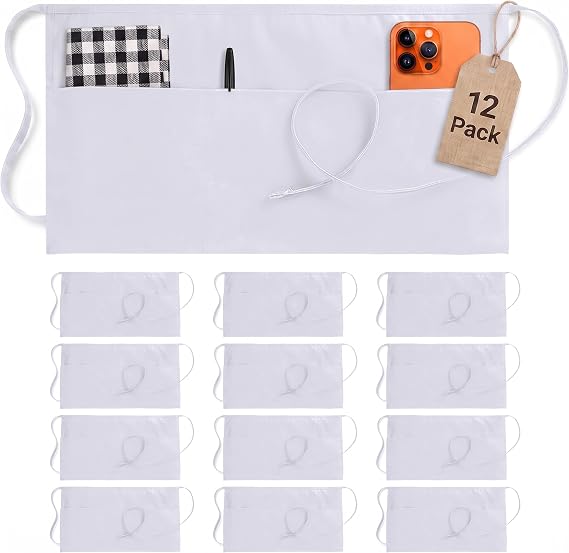 Utopia Wear 12 Pack Server Aprons with 3 Pockets, Waiter and Waitress Waist Aprons for Women with Pockets, Men Short Aprons