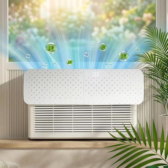 Airflow Pro ウィンドウエアコンディフレクター マイナスイオン空気清浄機 - ユニバーサルウィンドウ AC ベントディフレクター 静音イオナイザー - ウィンドウACユニット用エアディフレクター