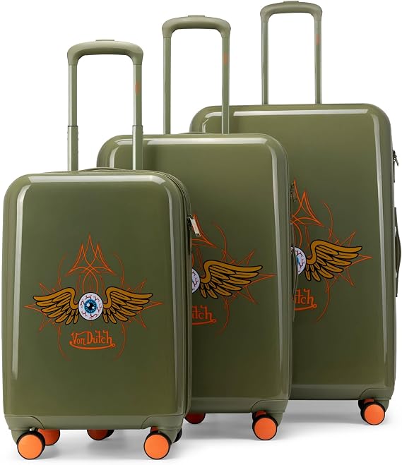 Von Dutch Olive Eyeflight 3-Piece Expandable Hardside Spinner Luggage Set