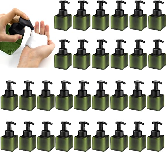 30 Pcs 8.5 oz Foaming Soap Dispenser Plastic Foaming Pump Bottle, Refillable Dispenser with Plastic Pump, Empty Hand Bottles for Liquid Soap, Shampoo, Bathroom,Hotel,Restaurant (30, Green)