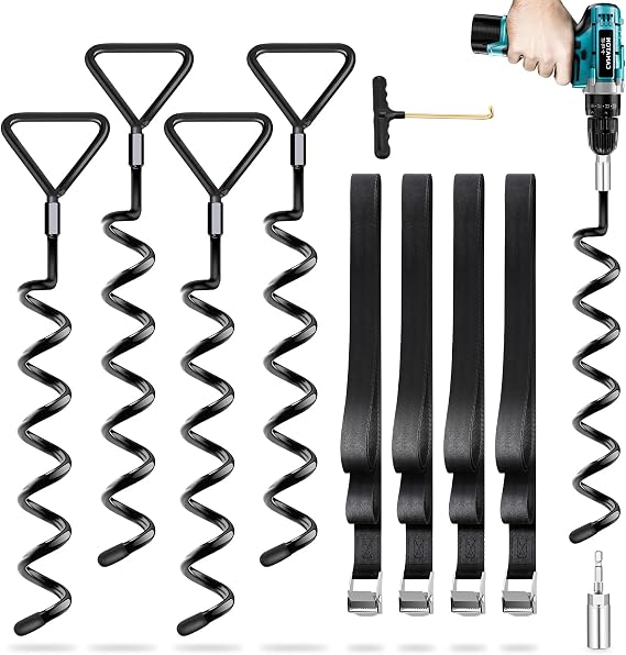 Trampoline Stakes Anchors Ground Anchors Screw in, Black-4Pack